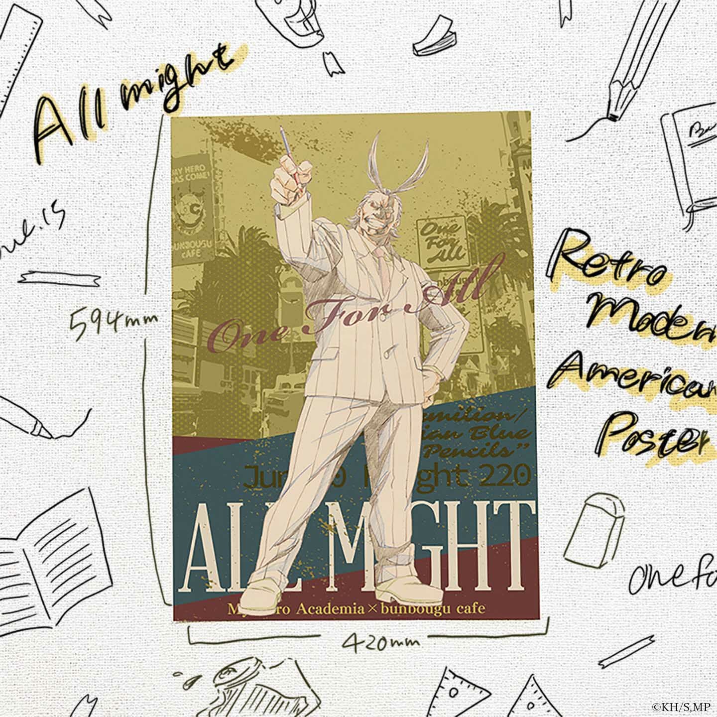 僕のヒーローアカデミア Retro Modern American Poster オールマイト